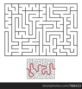 Rectangular labyrinth with a black stroke. An interesting game for children and adults. Simple flat vector illustration isolated on white background. With the answer.
