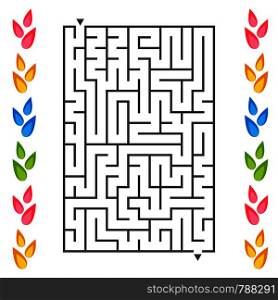 Rectangular labyrinth with petals of flowers on the sides. An interesting game for children. Simple flat vector illustration isolated on white background.