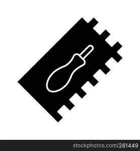 Rectangular notched trowel glyph icon. Tiler tool. Construction spatula. Silhouette symbol. Negative space. Vector isolated illustration. Rectangular notched trowel glyph icon