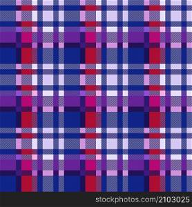 Rectangular seamless vector contrast pattern in blue, violet and pink hues as a tartan plaid, texture for flannel shirt, plaid, tablecloths, clothes, blankets and other textile