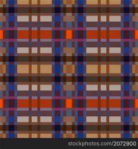 Rectangular seamless vector pattern as a tartan plaid in blue, beige, orange and brown hues with diagonal lines, texture for flannel shirt, plaid, clothes, blankets and other textile