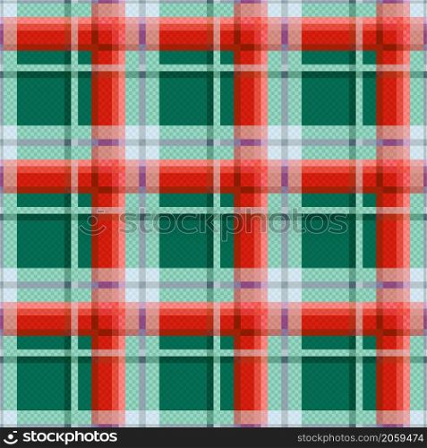 Rectangular seamless vector pattern as a tartan plaid in green, red and pink hues, texture for flannel shirt, plaid, tablecloths, clothes, blankets and other textile