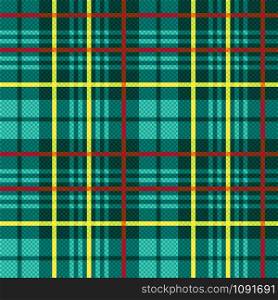 Rectangular seamless vector pattern as a tartan plaid in turquoise hues and yellow, red colors