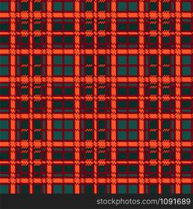 Rectangular seamless vector pattern as a tartan plaid in turquoise, orange and red colors