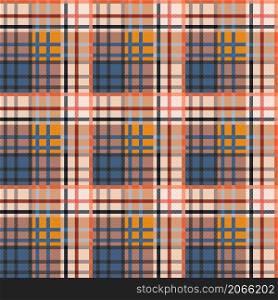 Rectangular seamless vector pattern as a tartan plaid mainly in beige, orange and blue hues, texture for flannel shirt, plaid, tablecloths, clothes, blankets and other textile