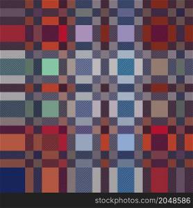 Rectangular seamless vector pattern as a tartan plaid mainly in blue, green and orange hues with diagonal lines, texture for flannel shirt, plaid, tablecloths, clothes, blankets and other textile