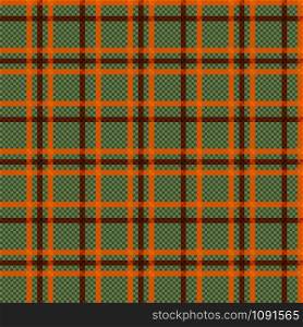 Rectangular seamless vector pattern as a tartan plaid mainly in green color, orange and brown hues