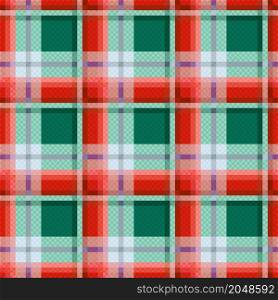 Rectangular seamless vector pattern as a tartan plaid mainly in red and green hues, texture for flannel shirt, plaid, tablecloths, clothes, blankets and other textile