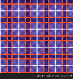 Rectangular seamless vector pattern as a tartan plaid mainly in violet hues and orange, white colors
