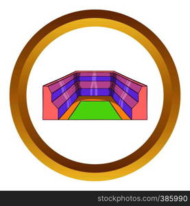 Rectangular stadium vector icon in golden circle, cartoon style isolated on white background. Rectangular stadium vector icon