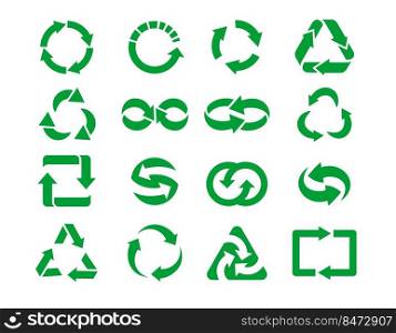 Recyc≤green icons. Reusab≤∏ucts, zero waste green bio e≠rgy symbols withˆ≤arrows isolated ecological symbols nature. Recyc≤green icons. Reusab≤∏ucts, zero waste green bio e≠rgy symbols withˆ≤arrows