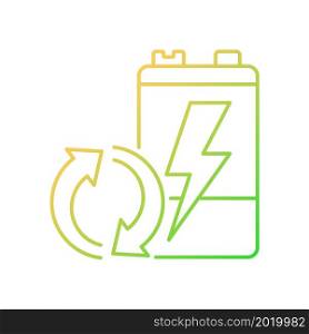 Recyclable battery gradient linear vector icon. Reuse old accumulators. Valuable materials recovery. Thin line color symbol. Modern style pictogram. Vector isolated outline drawing. Recyclable battery gradient linear vector icon