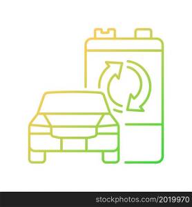 Recyclable EV battery gradient linear vector icon. Electric vehicle accumulator reuse. E-waste processing. Thin line color symbol. Modern style pictogram. Vector isolated outline drawing. Recyclable EV battery gradient linear vector icon