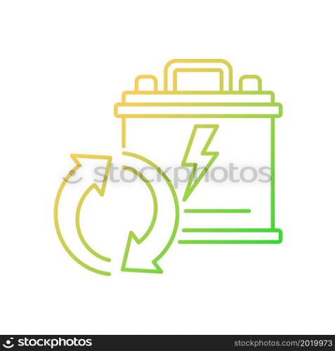 Recyclable lead-acid batteries gradient linear vector icon. Car accumumlator recycling. Rechargeable energy cell. Thin line color symbol. Modern style pictogram. Vector isolated outline drawing. Recyclable lead-acid batteries gradient linear vector icon
