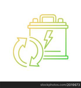 Recyclable lead-acid batteries gradient linear vector icon. Car accumumlator recycling. Rechargeable energy cell. Thin line color symbol. Modern style pictogram. Vector isolated outline drawing. Recyclable lead-acid batteries gradient linear vector icon
