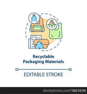 Recyclable packaging materials concept icon. Reduction in amount of unrecyclable garbage abstract idea thin line illustration. Vector isolated outline color drawing. Editable stroke. Recyclable packaging materials concept icon