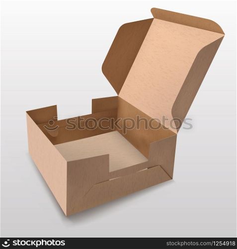 Recyclable paper box with a lid open on a white background For gift box products, premium boxes, green boxes, food boxes Realistic vector file