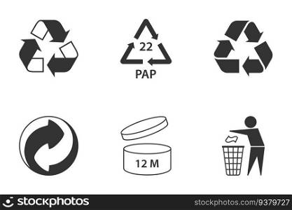 Recycle and  packaging icon set. The universal recycling symbols. Flat vector illustration.