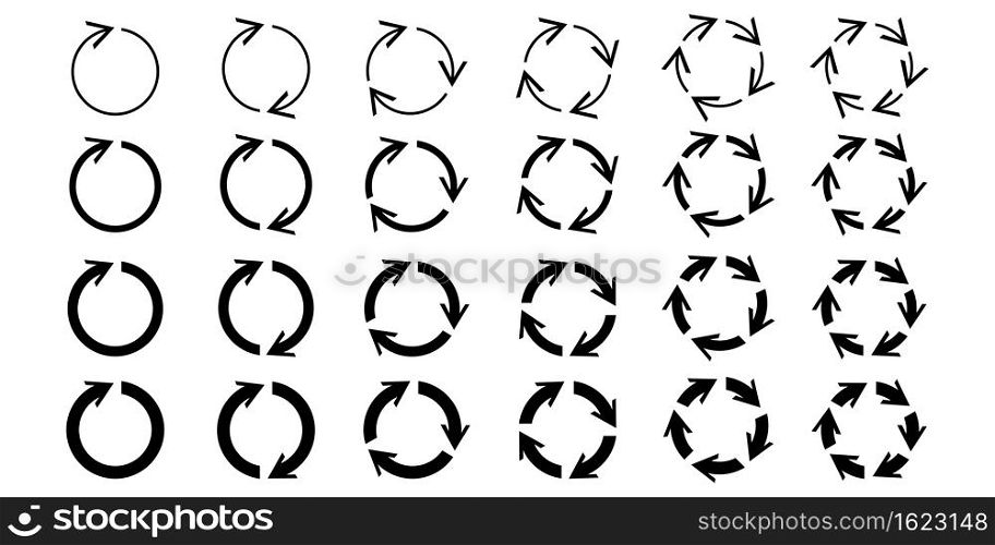Recycle arrows icon. Circle sign. Round shape. Flat logo. Cyclic rotation. Spin button. Vector illustration. Stock image. EPS 10.. Recycle arrows icon. Circle sign. Round shape. Flat logo. Cyclic rotation. Spin button. Vector illustration. Stock image.