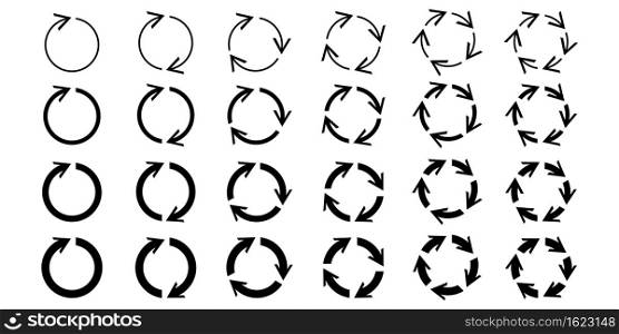 Recycle arrows icon. Circle sign. Round shape. Flat logo. Cyclic rotation. Spin button. Vector illustration. Stock image. EPS 10.. Recycle arrows icon. Circle sign. Round shape. Flat logo. Cyclic rotation. Spin button. Vector illustration. Stock image.