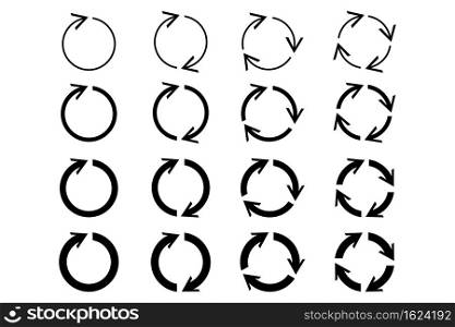 Recycle arrows icon collection. Circle sign. Round shape. Cyclic rotation. Spin button. Vector illustration. Stock image. EPS 10.. Recycle arrows icon collection. Circle sign. Round shape. Cyclic rotation. Spin button. Vector illustration. Stock image.