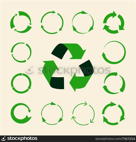 Recycle arrows vector set - ecology icons collection. Illustration of recycle arrow, reuse and recycling. Recycle arrows vector set - ecology icons collection
