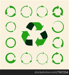 Recycle arrows vector set - ecology icons collection. Illustration of recycle arrow, reuse and recycling. Recycle arrows vector set - ecology icons collection