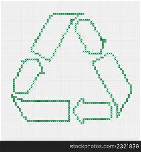 Recycle Cross Stitch, Recycle Sign, Environment, Ecology Icon Vector Art Illustration, Embroidery Cross-Stitch Pattern Form Of Sewing
