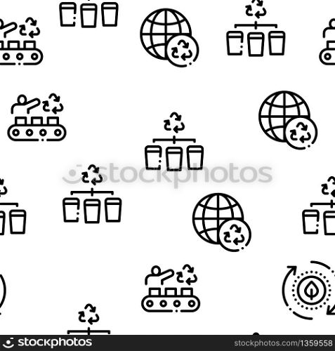 Recycle Factory Ecology Industry Seamless Pattern Vector Thin Line. Illustrations. Recycle Factory Ecology Industry Seamless Pattern Vector