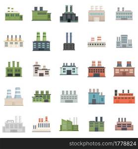 Recycle factory icons set. Flat set of recycle factory vector icons isolated on white background. Recycle factory icons set flat vector isolated