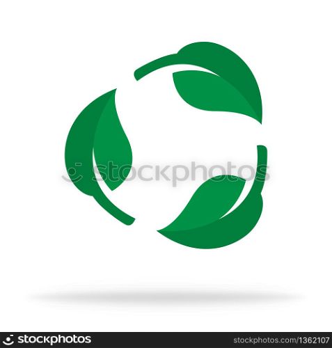 Recycle leaf icon. Reuse green eco sign. Symbol of ecology in flat concept. Trash carefuly. Waste cycle. Vector EPS 10