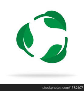 Recycle leaf icon. Reuse green eco sign. Symbol of ecology in flat concept. Trash carefuly. Waste cycle. Vector EPS 10