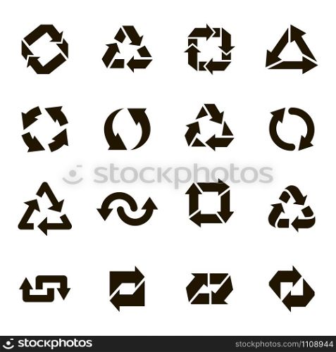 Recycle round icons. Recycling arrow sign, organic ecology protection elements, environmental conservation vector isolated icons set. Waste management label. Sustainable solution. Pollution prevention. Recycle round icons. Recycling arrow sign, organic ecology protection elements, environmental conservation vector isolated icons set. Waste processing label. Sustainable solution. Pollution reduction