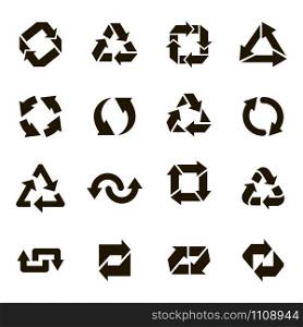 Recycle round icons. Recycling arrow sign, organic ecology protection elements, environmental conservation vector isolated icons set. Waste management label. Sustainable solution. Pollution prevention. Recycle round icons. Recycling arrow sign, organic ecology protection elements, environmental conservation vector isolated icons set. Waste processing label. Sustainable solution. Pollution reduction