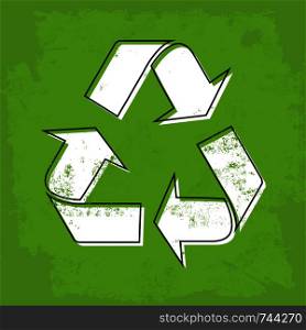 Recycle sign on green background in flat design. Eps10. Recycle sign on green background in flat design