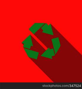 Recycle simbol icon in flat style with long shadow. Recycle simbol icon, flat style