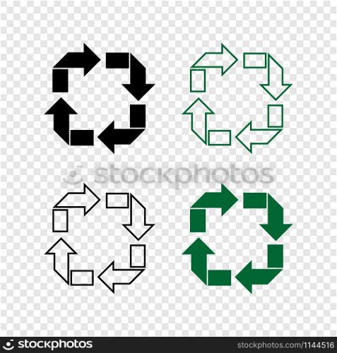 Recycle vector icons collection. Recycle icons in linear and flat design, isolated on transparent background. Black and Green Arrows Recycle eco symbol. Vector illustration