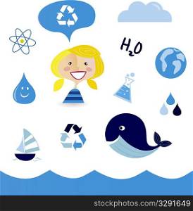 Recycle water: school nautical , ocean, water and nature icons