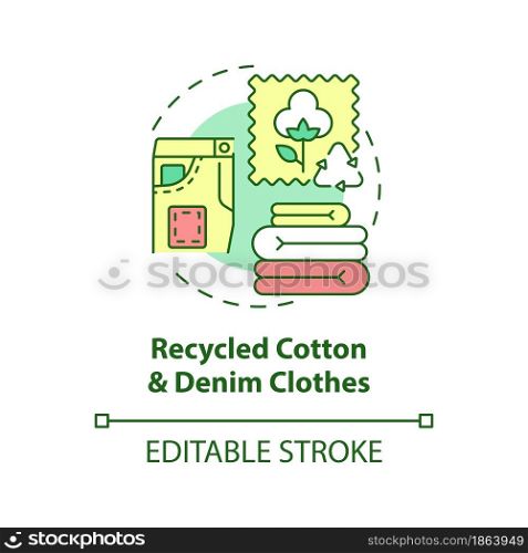 Recycled cotton, denim clothes concept icon. Recycling of waste. Nature, environment protection abstract idea thin line illustration. Vector isolated outline color drawing. Editable stroke. Recycled cotton, denim clothes concept icon. abstract idea thin line illustration