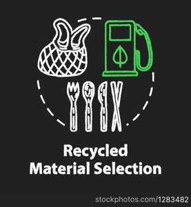 Recycled material selection chalk RGB color concept icon. Environment protection. Garbage disposal and reuse. Eco products idea. Vector isolated chalkboard illustration on black background