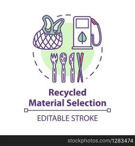 Recycled material selection concept icon. Environment protection. Garbage disposal and reuse. Eco products idea thin line illustration. Vector isolated outline RGB color drawing. Editable stroke