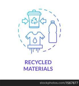 Recycled materials blue gradient concept icon. Produce supply from plastic. Conscious consumption. Ecological production idea thin line illustration. Vector isolated outline RGB color drawing. Recycled materials blue gradient concept icon