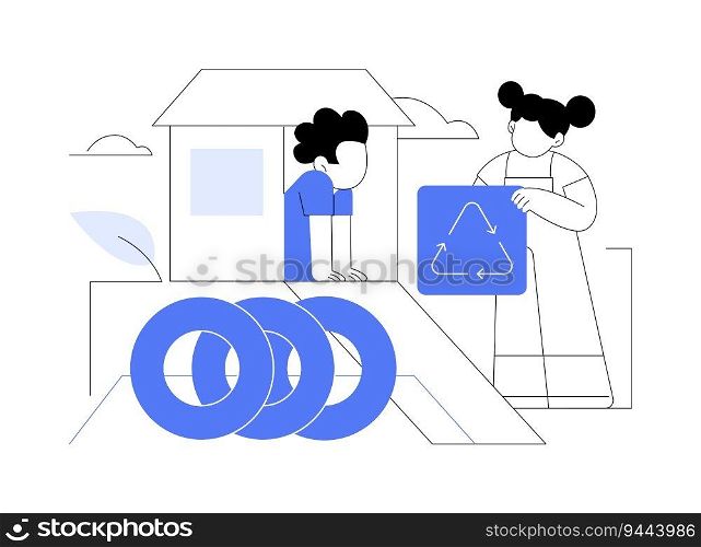 Recycled playground equipment abstract concept vector illustration. Kids playground equipment from recycled materials, ecological consumption, sustainable manufacturing abstract metaphor.. Recycled playground equipment abstract concept vector illustration.