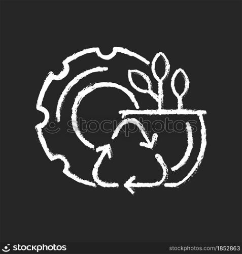 Recycled rubber planters chalk white icon on dark background. Zero waste lifestyle. Eco friendly plant pots. Eco-conscious gardener. Rubber from car. Isolated vector chalkboard illustration on black. Recycled rubber planters chalk white icon on dark background