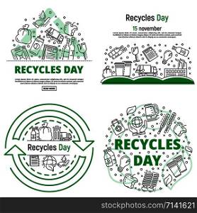 Recycles day banner set. Outline set of recycles day vector banner for web design. Recycles day banner set, outline style