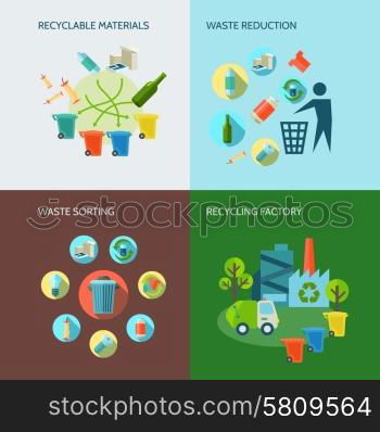 Recycling And Waste Reduction Icons Set. Recycling and waste reduction icons set with materials and sorting flat isolated vector illustration