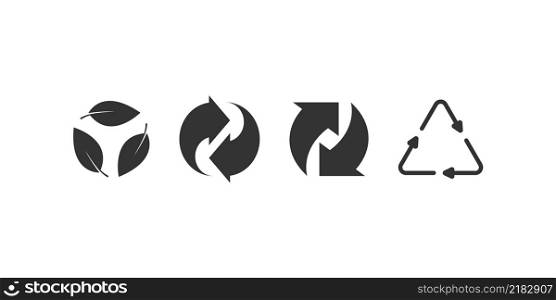Recycling arrow in circle icon set. Recycle eco symbol collection.