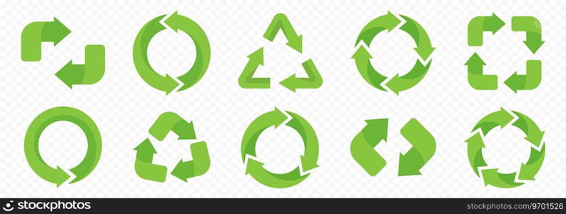 Recycling arrows collection. Recycle symbols. Reuse icon set. Eco concept icon set.  Recycling arrows vector icons. EPS 10