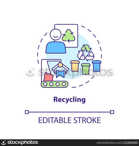 Recycling concept icon. Step to implementing circular economy abstract idea thin line illustration. Eliminating waste. Isolated outline drawing. Editable stroke. Arial, Myriad Pro-Bold fonts used. Recycling concept icon