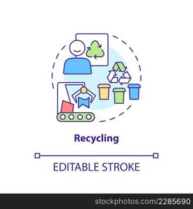 Recycling concept icon. Step to implementing circular economy abstract idea thin line illustration. Eliminating waste. Isolated outline drawing. Editable stroke. Arial, Myriad Pro-Bold fonts used. Recycling concept icon